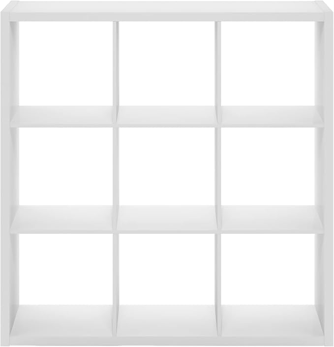 Furinno Cubicle Book Shelf, 9-Cube Bookshelf, Extra Thick Frame Reversible Tall Wide Bookcase with Open Back, 14.6 x 44 x 44, for Living Room, Bedroom, Home Office, Plain White