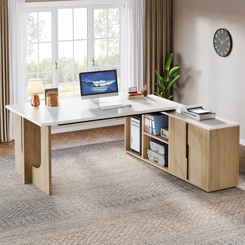 Tribesigns 74.8 Inch Executive Desk, L-Shaped Office Desk with Cabinet