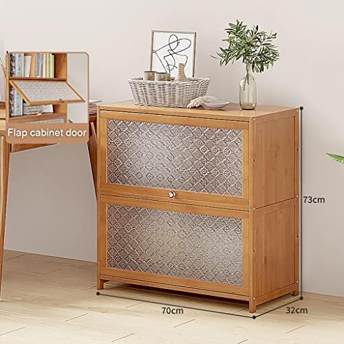 Bamboo Bookcase with flip-up Acrylic Doors, 1-5 Tier Free Standing Book Shelf Storage Organizer for Living Room Office Bedroom (Wood 70 * 32 * 73cm)