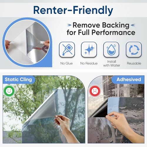 SUNBABY Window Privacy Film, One Way Mirror & Heat Blocking, 17.5"x78.7"