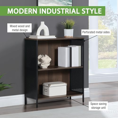 OSP Home Furnishings Ace Contemporary Modern Storage Bookcase with Shelves, 2 Shelves, Ozark Ash Finish