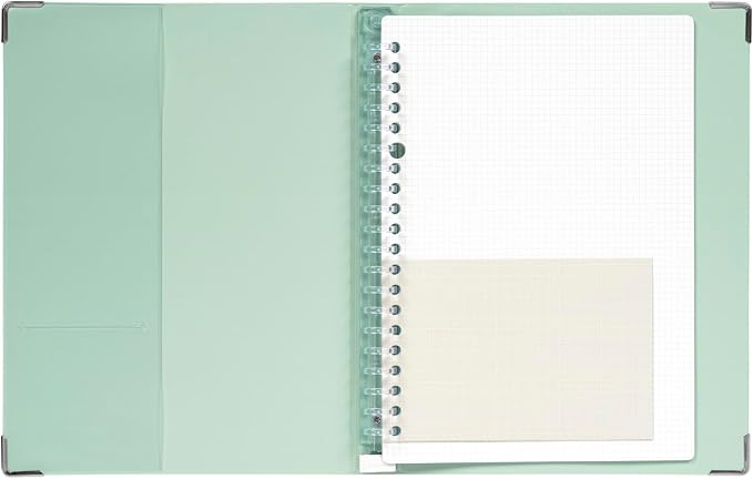 Maruman YOUANCE 20-Ring Binder, Holds 70 Sheets, A5 5.83"x8.27", Mint Green | Durable Vinyl Cover, Storage Pocket, Includes 10 3mm Graph Paper Sheets & Clear Sheet Protector, Made in Japan