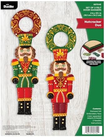 Bucilla, Felt Applique 2 Piece Door Hanger Kit, Nutcracker Duo, Perfect for Holiday DIY Arts and Crafts Projects, 89704E