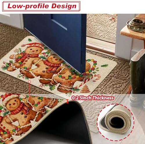 Baccessor Christmas Gingerbread Kitchen Rugs Set of 2,Merry Christmas Xmas Winter Kitchen Mats Washable Non Slip for Floor Hallway Laundry Sink Holiday Home Decor 17x29 and 17x47 Inch