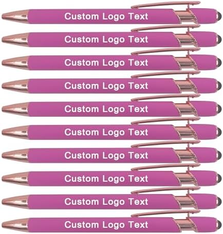 Personalized Pens Ballpoint with Stylus, Pink, 50 Pcs