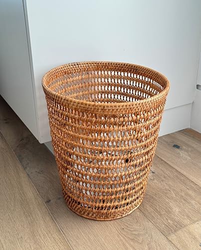 Kouboo La Jolla Rattan Mesh Waste Basket, Wicker Trash Can, Honey Brown