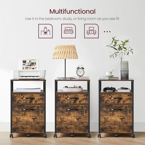 VASAGLE 2 Drawer File Cabinet with Lock, Rolling Printer Stand