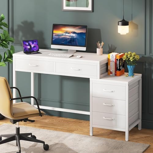 Tribesigns Computer Desk with 5 Drawers, Reversible Home Office Desks