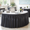 Wish Care 9ft Black Satin Table Skirt for Rectangle Tables Wrinkle Free Teacher Desk Skirt Glitter Ruffle Table Skirting Cloth for Back to School Classroom Office Dorm Birthday Party Table Decor