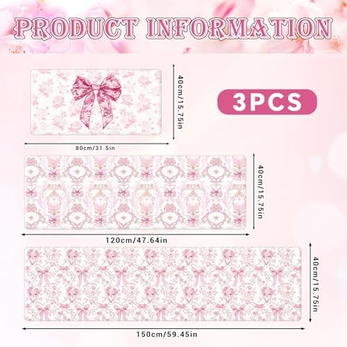 Pink Bow Kitchen Rug and Mat, Cute Coquettte Kitchen Rugs