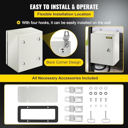 VEVOR NEMA Steel Enclosure, 10" x 8" x 6" NEMA 4X Steel Electrical Box,IP66 Waterproof & Dustproof,Outdoor/Indoor Electrical Junction Box,with Mounting Plate