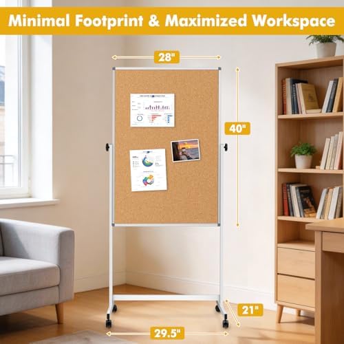 Rolling Whiteboard Corkboard Combo with Stand 28"x40"