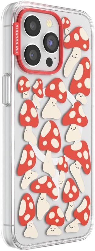 PopSockets iPhone 15 Pro Max Case Compatible with MagSafe, Phone Case for iPhone 15 Pro Max, Wireless Charging Compatible, Case Only - Red Shrooms