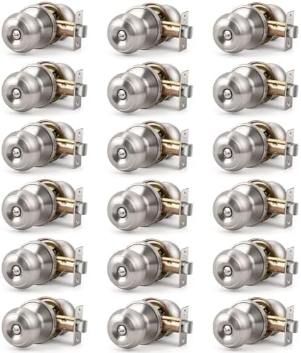 KNOBWELL Brushed Nickel Door Knobs for Bedroom or Bathroom, Interior With Round Knob, Satin Nickel Privacy With Lock, Keyless Turn Lock, 18 Pack