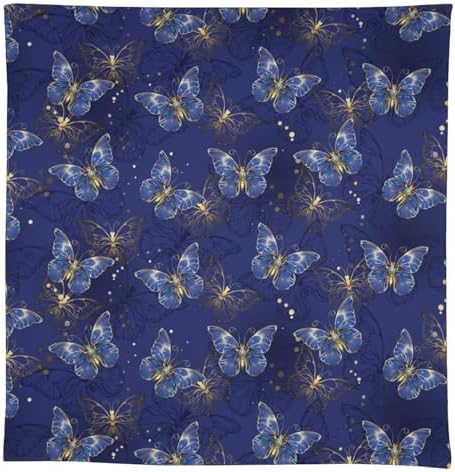 Retro Blue Butterfly Tablecloth, Luxury Golden Blue Butterfly Print Table Cover for Home Dining Decor Kitchen Party Outdoor 60x110in