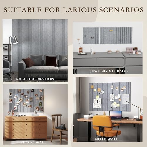 JBER Large Cork Board Alternative 72" x 48" - 24 Pack Self-Adhesive Felt Bulletin Board Tiles, Pin Board Vision Board for Walls, Office & Home Decor (Light Gray)