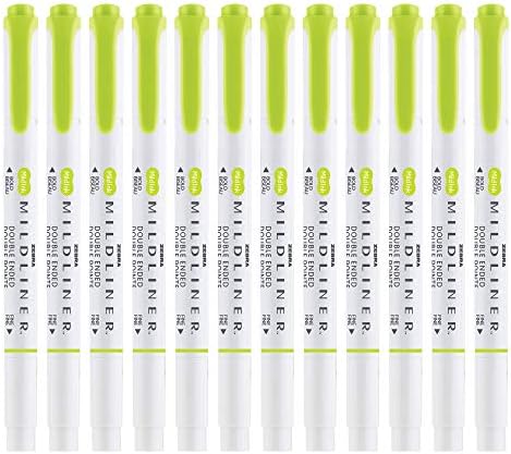 Zebra Pen MILDLINER No Bleed Highlighter, Citrus Green, Dual Tip, 12-Pack