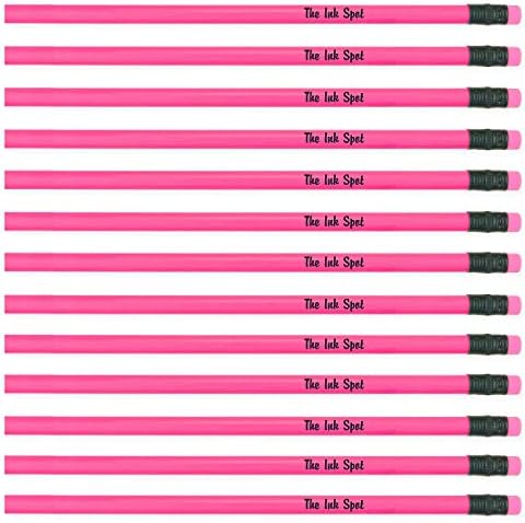 100 Personalized Custom Printed Pencils. USA Made. - Neon Pink