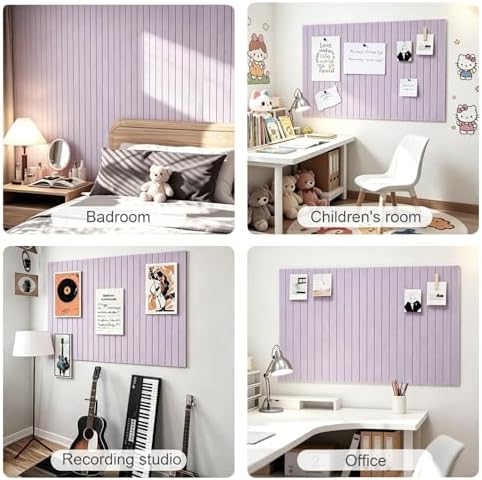 0.47" Thick Felt Pin Board 36"x24" Large Cork Board Alternative 6 Pack 11.81"x11.81"Felt Bulletin Board Wall Tiles Notice Board with 30 Pushpins for Home Office School(Fine-Light Purple)