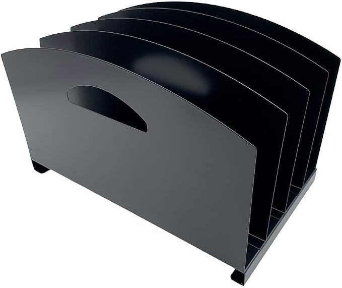 Huron Desktop File Organizer Vertical 4 Slot w/Handles, Black Steel