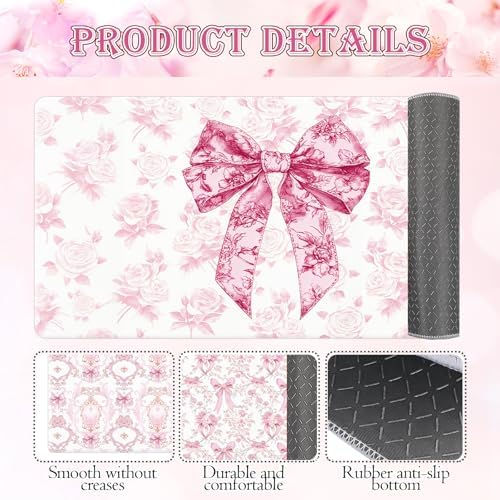 Pink Bow Kitchen Rug and Mat, Cute Coquettte Kitchen Rugs
