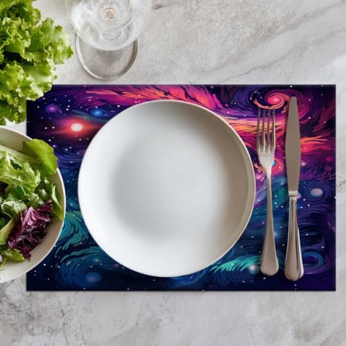 Batmerry Geometric Cat Linen Placemats Set of 6, Colorful Triangular Art Washable Table Mats for Kitchen Table Thickened Heat Insulation Dining Set Indoor Outdoor 12X18 in