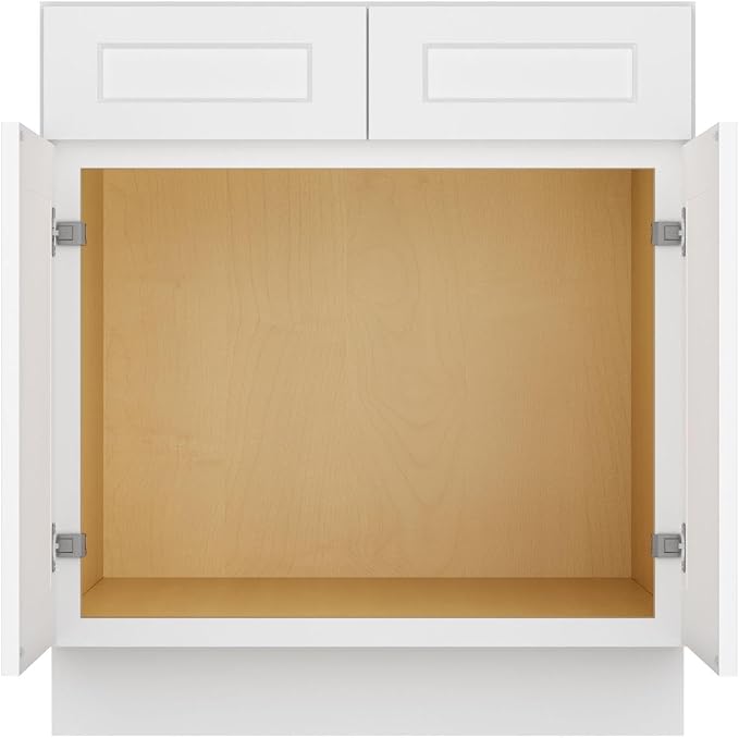 Furinno Shaker Sink Bases Kitchen Cabinet, 2-Doors, White | 24 D x 30 W x 34.5 H, Adjustable Hinges, Soft-Close Shaker-Style Door, Ready to Assemble, Plywood, for Pantry, Dining Room