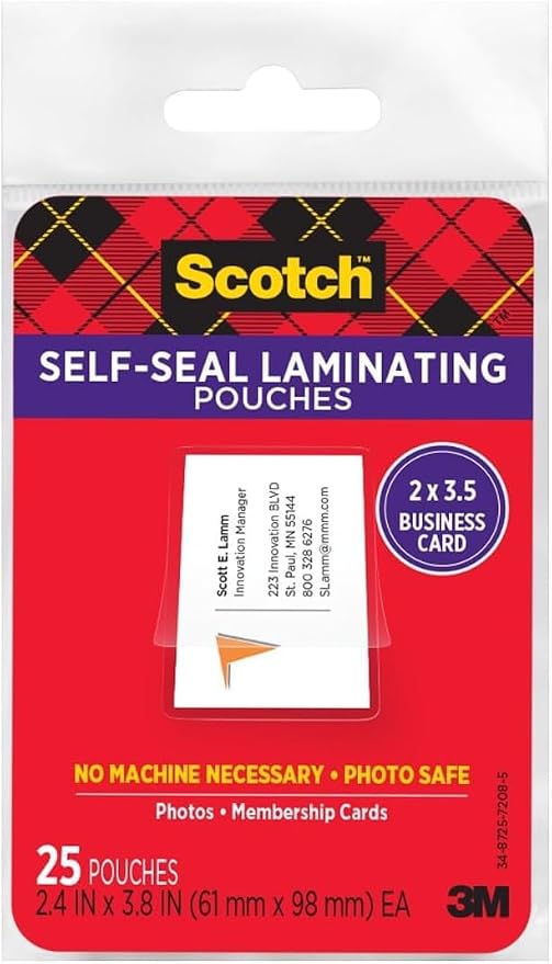 Scotch Self-Sealing Laminating Pouches, 2 in x 3.5 in Business Card Size (Pack of 300)