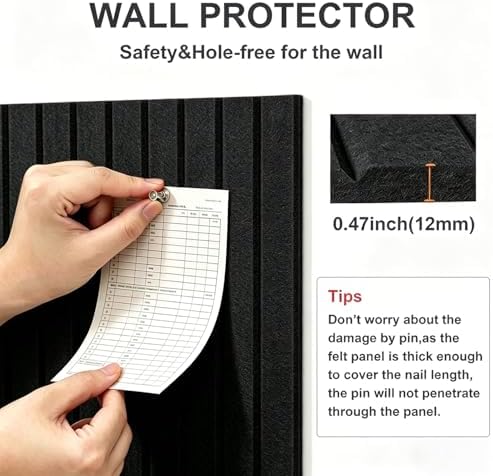 0.47" Thick Felt Pin Board 36"x24" Large Cork Board Alternative 6 Pack 11.81"x11.81"Felt Bulletin Board Wall Tiles Notice Board with 30 Pushpins for Home Office School(Fine-Black)