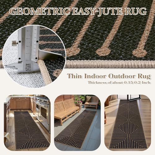 Lahome Black 2x8 Kitchen Runner, Modern Geometric Runner Rug Non Slip