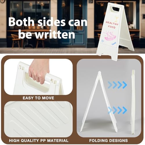 6 Pack a Frame Sandwich Board Sign with Dry Erase Surface, 24 x 12 Inch Double Sided Sidewalk Sign Chalkboard Easel Heavy Duty Plastic Dry Erase Poster Board for Outdoor Restaurant Cafe Menu (White)