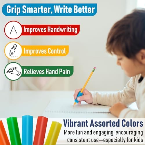 The Pencil Grip- Classic Triangle Grip, Pencil Holder, Ergonomic Writing Aid, Pencil Grips for Kids Handwriting, Perfect for Right or Left Handed Users, Assorted Colors, Pack of 100