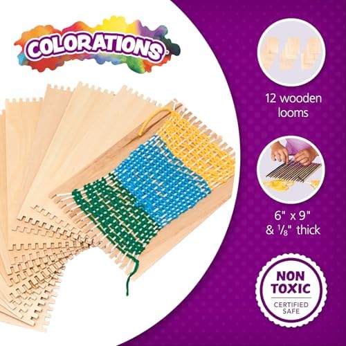 Colorations RLOOM Beginners Wooden Loom, Set of 12, for Kids, Arts & Crafts, Weaving, Craft Activity, Motor Skills, Critical Thinking, Basket, Jewelry, Crochet, Teaching, Educational | Ages 5+, Kindergarten+, Weaving, Craft Activity, Motor Skills, Crit...