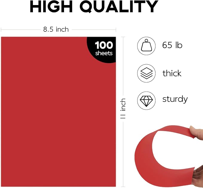 100 Sheets Red Cardstock 8.5 x 11 65lb Printer Paper | Goefun Red Card Stock Paper for Christmas, Invitations, Cards Making and Craft