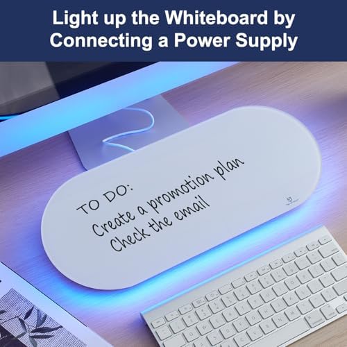 TSJ OFFICE Glass Desktop Whiteboard - 17 X 7 Inches Small Dry Erase Board with Blue Light, Glass White Board Surface Notepad with 1 Drawer, Desk Organizers for Office, Home, School Supplies