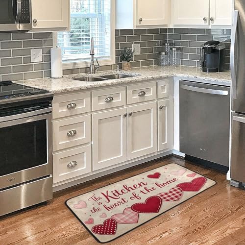Aslsiy Gentle Color Hearts Beige (2) Kitchen Rug Kitchen Mats Valentines Floor Comfort Welcome Washable Non Slip Area Rug for Home Decor 39" X 20"