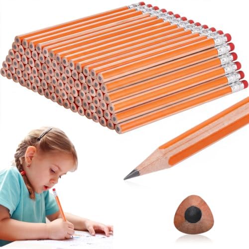 Seajan 96 Pcs 2B Jumbo Pencils, Big, Fat, Thick, Triangular Grip Pencil Refill with Eraser 7 Inch Large Pencil for Kids Beginners Preschoolers Kindergarten School Office Christmas Gift(Browny Yellow)