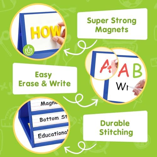 EAMAY Magnetic Desktop Tabletop Stands Pocket Chart Foldable Small Dry Erase Board Classroom Tool for Kids Education (12W*15L, Magnetic) (Pack of 3)