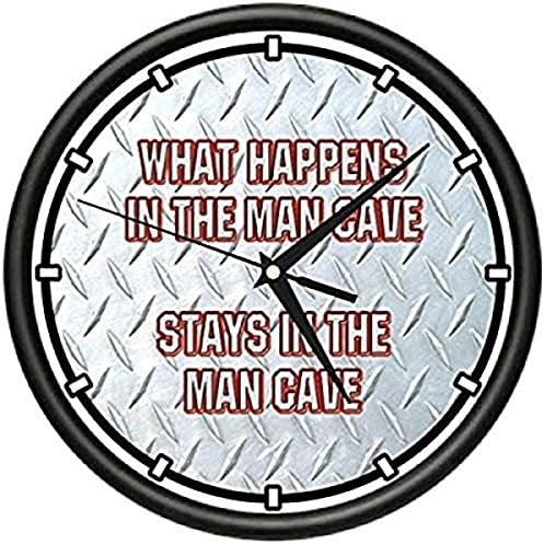 SignMission What Happens in The Man CAVE Wall Clock Garage dad Diamond Plate Gift