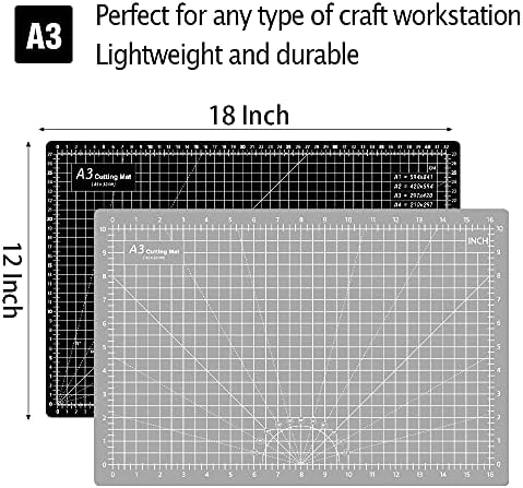Headley Tools 18"x12" Thickened Self Healing Cutting Mat, A3 Rotary Cutting Sewing Mat for Crafts, Double Sided 5-Ply Table Cutting Board for Fabric Quilting Leather Hobby Project, Grey/Black