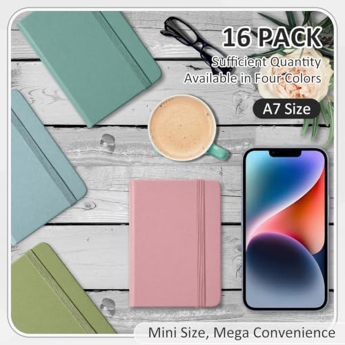 Ceenna 16 Packs Pocket Small Notebook Journals Mini Notebook Bulk 192 Pages/96 Sheets Hardcover with Thick Lined Paper 3" x 4.4" A7 Small Notepad Morandi Color for Office Home Journey Supplies