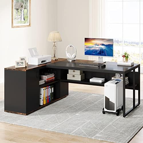 Tribesigns 71 inch Executive Desk, L Shaped Desk with Cabinet Storage
