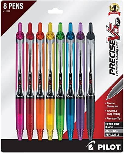 PILOT Precise V5 RT Rolling Ball Pens, 0.5 mm, Pack of 8