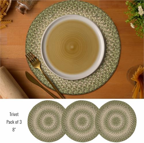 Homespice Grassland Braided Trivets Ideal as Pot Holders, Round 8" Set of 3