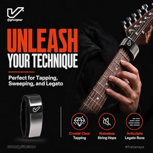 Gruv Gear Fret Wrap & Guitar Mute, Fretwrap for Acoustic, Electric & Bass | String Dampener Recording, Tapping & Practice Accessory (1 Pack, Large Titanium, Fits 6 String Bass, 8 String Guitar)