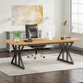 Tribesigns 70.8-Inch Executive Desk, Large Computer Office Desk Workstation, Modern Simple Style Laptop Desk Study Writing Table Business Furniture for Home Office (Light Walnut/Black, 70.8 Inch)
