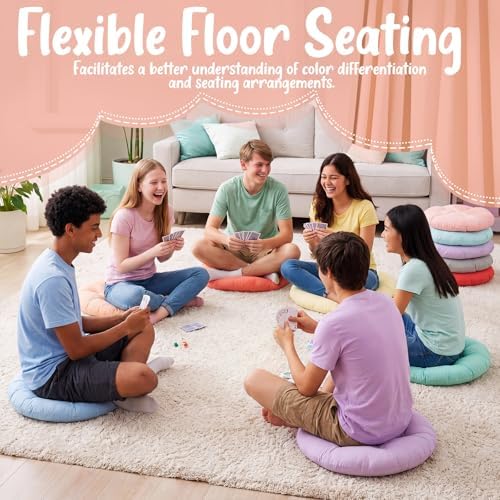 Fumete 12 Pcs Round Floor Pillows Cushions Seating 16 x 16 Inches Floor Round Cushions for Kids Toddlers Flexible Reading Chair Pillows for Classroom Home School Playing Supplies(Candy Color)