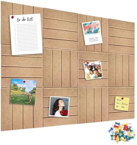 12 Packs Camel Felt Pin Board, Large 12" Bulletin Board with 30 Push Pins, Felt Board Slat Wall Paneling for Office Home Kitchen, Self-Adhesive Corkboard Tiles for Classroom Message Photos Memos