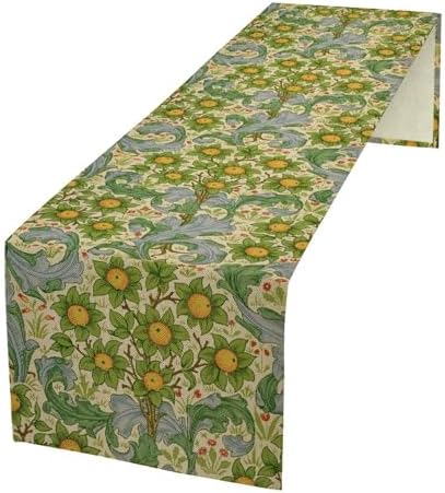 William Morris Original Design Green Table Runner Vintage Floral Table Runner for Dining Table Decor 13 x 60 Inch