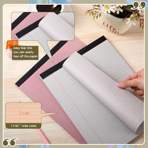 8.5'' x 11'' Colored Legal Pad Writing Wide Ruled, Vivid Colors, 8 Pcs